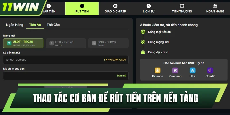 Thao tác cơ bản để tiến hành rút tiền trên nền tảng