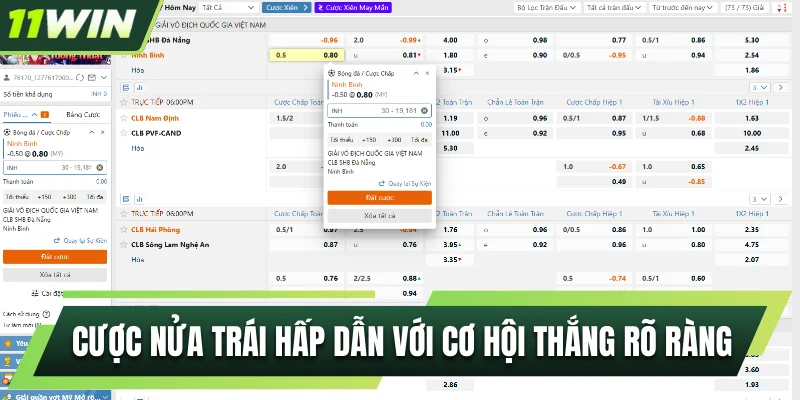 Cược nửa trái hấp dẫn với cơ hội thắng rõ ràng